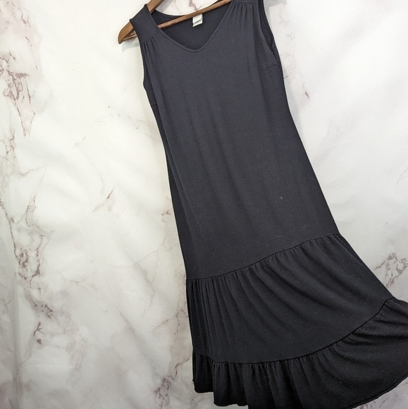 Garnet Hill Dress Small Black Tank Ruffle Stretch Sleeveless Jersey Viscose V - Picture 13 of 13